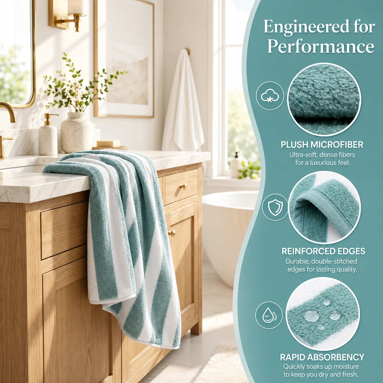 10-Piece Ultra Absorbent Towel Set, Lint-Free & Super Soft Two-Tone Striped Bath Towel Collection, Premium Microfiber Bathroom Towel Set Includes 2 Bath Towels, 4 Face Towels & 4 Hand Towels, Suitable for Bathroom, Spa & Hote