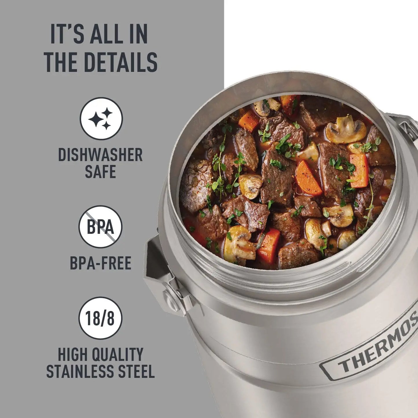 Stainless Steel Vacuum-Insulated Food Jar with 2 Containers, 47 Oz, Matte Finish