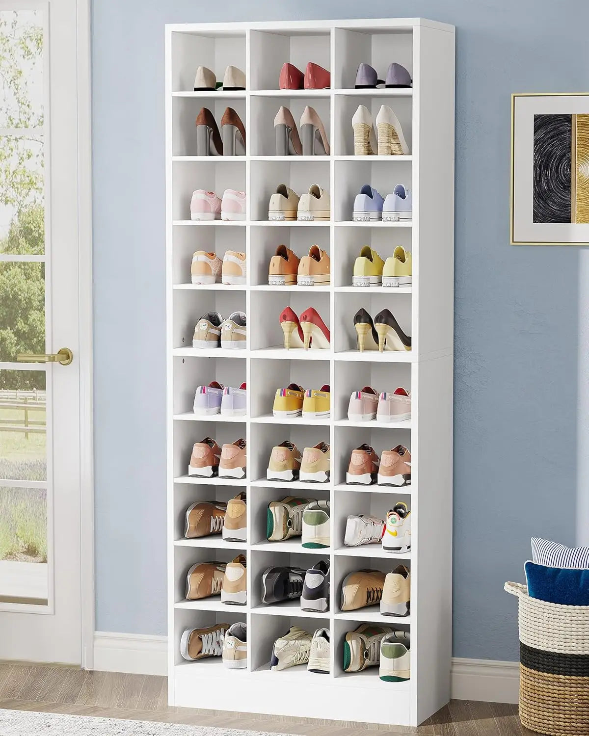 10-Tier Shoe Storage Cabinet, White Wooden Shoe Rack with 30 Cubbies, Freestanding Tall Entryway, Customized