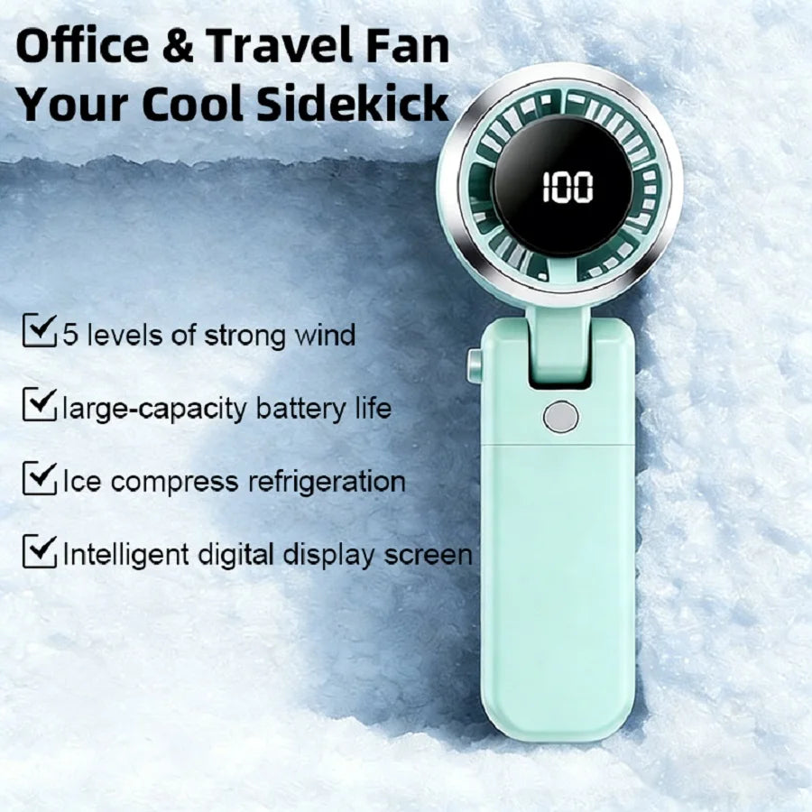 Mini Handheld Turbo Cooling Fan High-speed Cold Air SB Rechargeable Cold Compress Fan Foldable Portables Desktop Fan