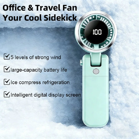 Mini Handheld Turbo Cooling Fan High-speed Cold Air SB Rechargeable Cold Compress Fan Foldable Portables Desktop Fan
