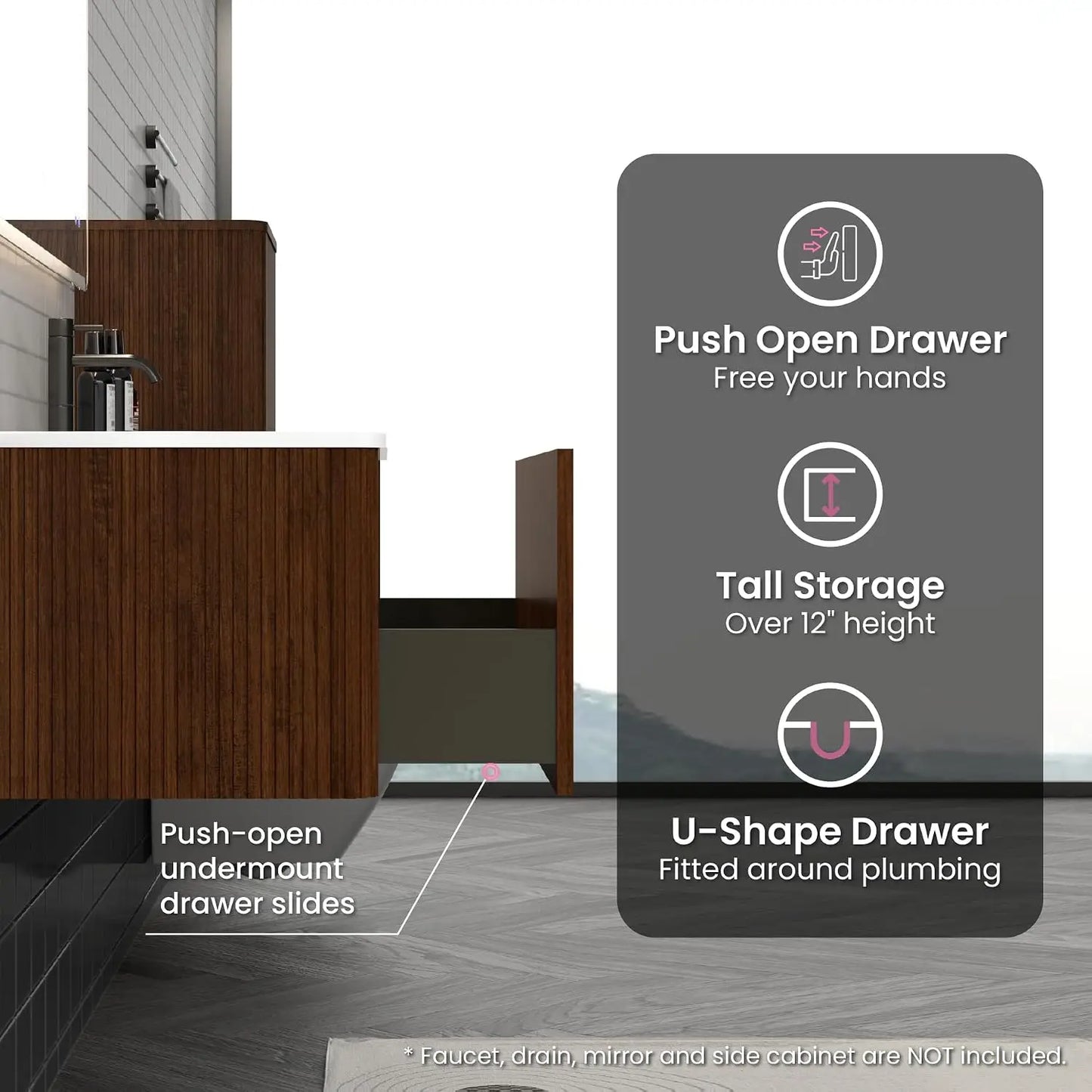 36" Bathroom Vanity with Sink, Modern Floating Vanity with Push Open Soft Close Drawer, Large Storage for Bathroom,, Custom