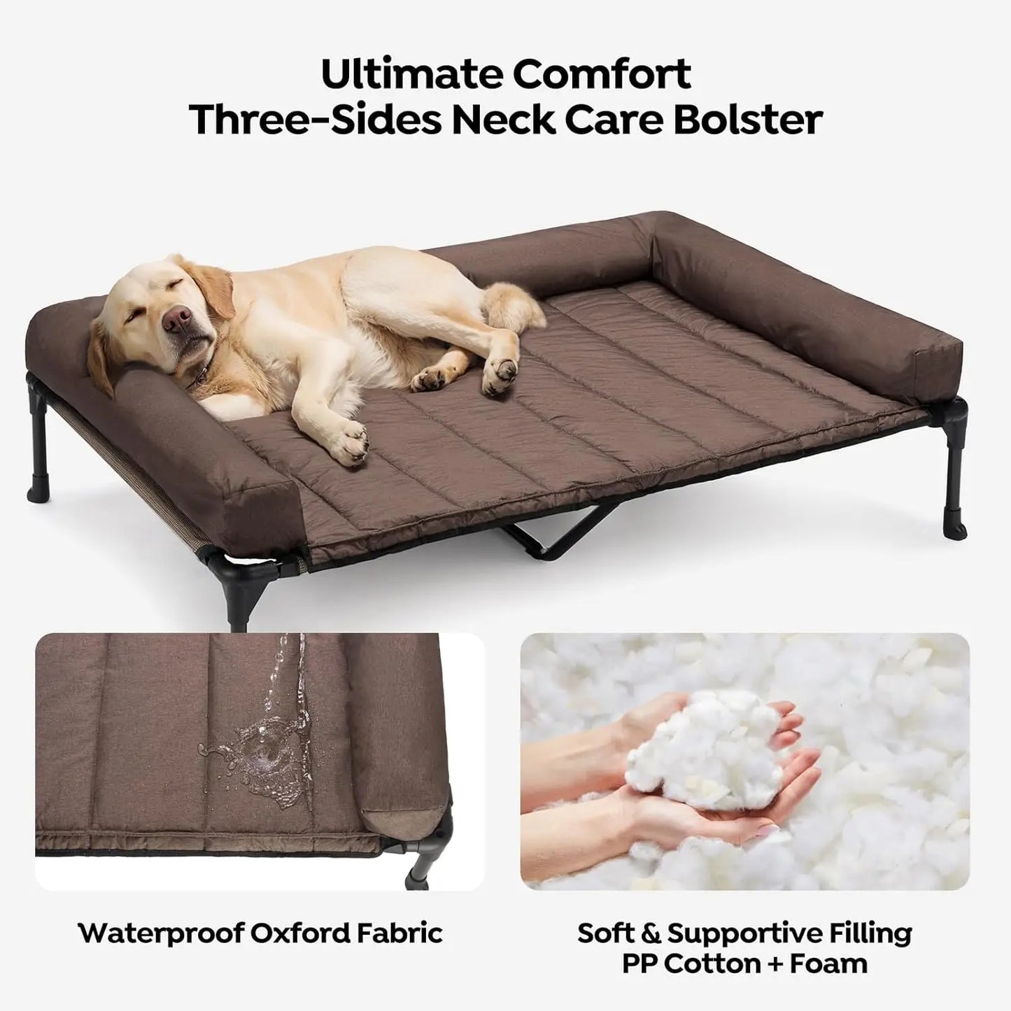 Elevated Cooling Dog Bed with Removable Waterproof Cushion, Breathable Mesh Cot for Indoor Outdoor Use, XLarge Brown