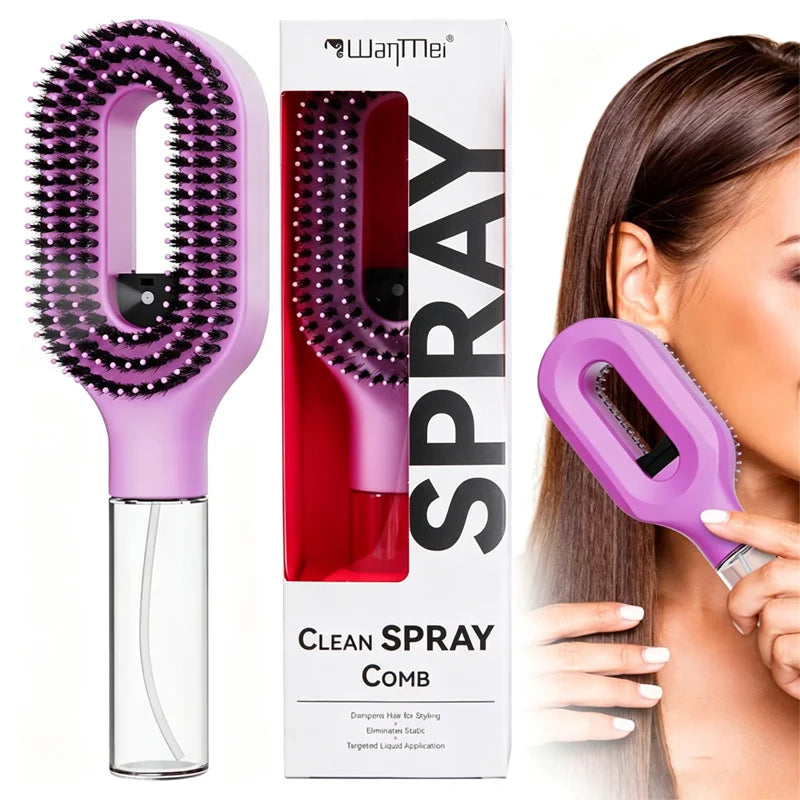 2 in 1 Spray Hair Brush, Detangling Anti-Static Hair Comb with Refillable Spray Bottle, Water Mist Essential Oil Spraying Scalp Massage Brush for Hair Styling, Frizz Control Summer Hair Care Brush