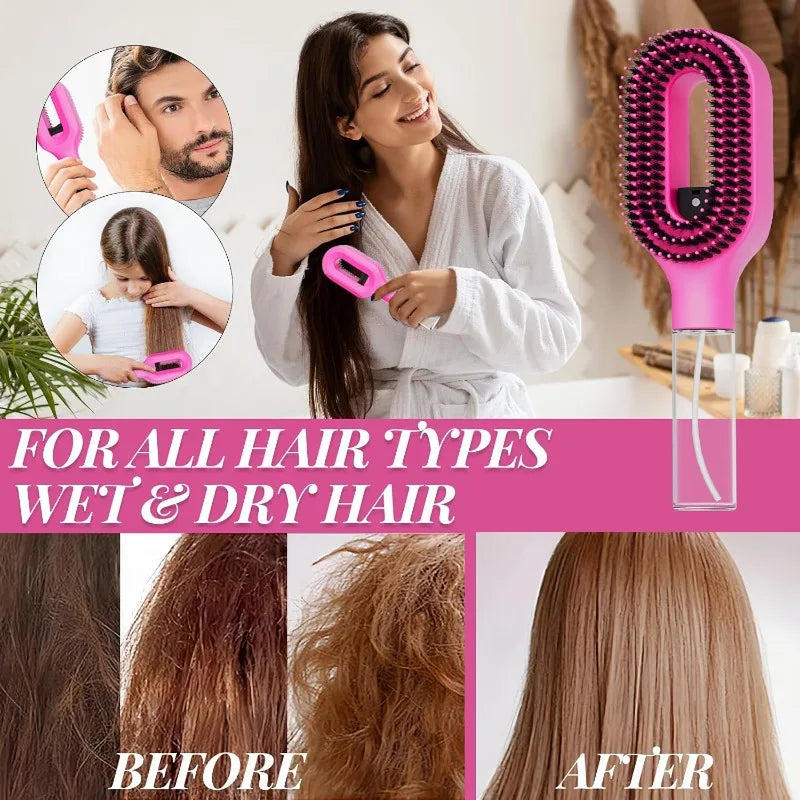2 in 1 Spray Hair Brush, Detangling Anti-Static Hair Comb with Refillable Spray Bottle, Water Mist Essential Oil Spraying Scalp Massage Brush for Hair Styling, Frizz Control Summer Hair Care Brush