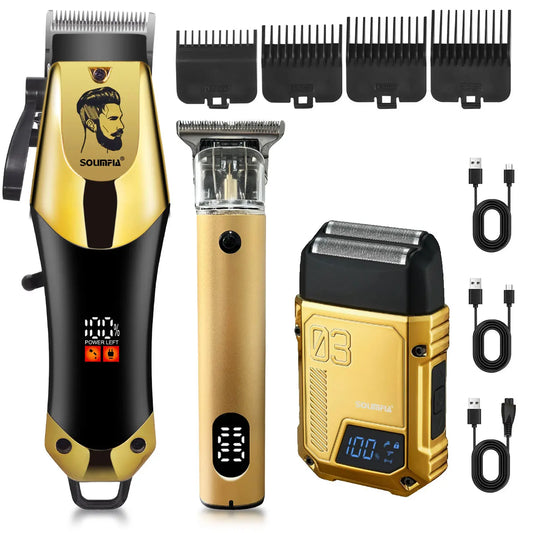 Solimpia Professional Hair Clipper 3-piece Set for Men Rechargeable Cordless Barber Clippers for Wet/Dry Hair Cutting