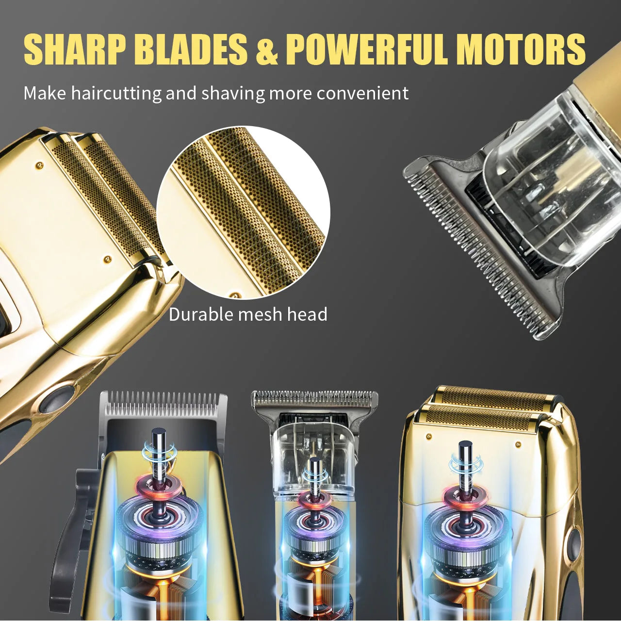 Solimpia Professional Hair Clipper 3-piece Set for Men Rechargeable Cordless Barber Clippers for Wet/Dry Hair Cutting