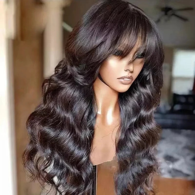 Rosslyn Body Wave 100% Human Hair Wigs 34 Inch WIG With Bangs 200% Density Brazilian Wig Wear And Go Bleached Knotted For Woman