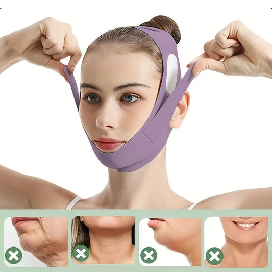 Graphene V-Shape Face Lift Band - Adjustable Double Chin Reducer, Breathable Reusable Facial Strap for Men & Women (5-Size Fit)