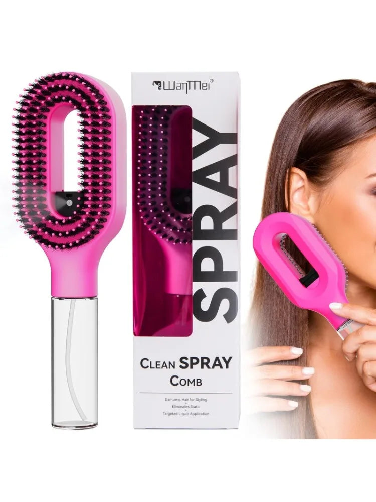 2 in 1 Spray Hair Brush, Detangling Anti-Static Hair Comb with Refillable Spray Bottle, Water Mist Essential Oil Spraying Scalp Massage Brush for Hair Styling, Frizz Control Summer Hair Care Brush