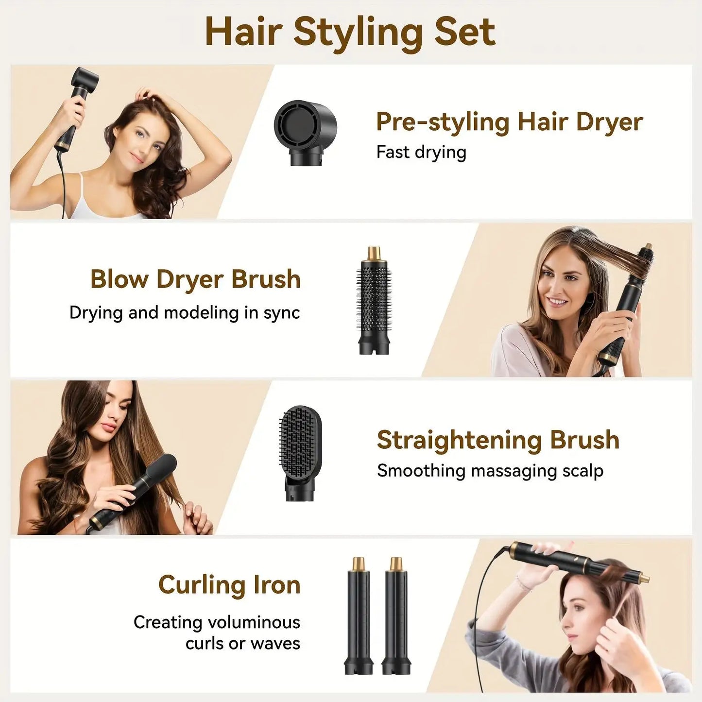 5 in 1 Hair Dryer Hot Comb Set Professional Curling Iron Hair Straightener Styling Tool For Professional Hair Dryer Household