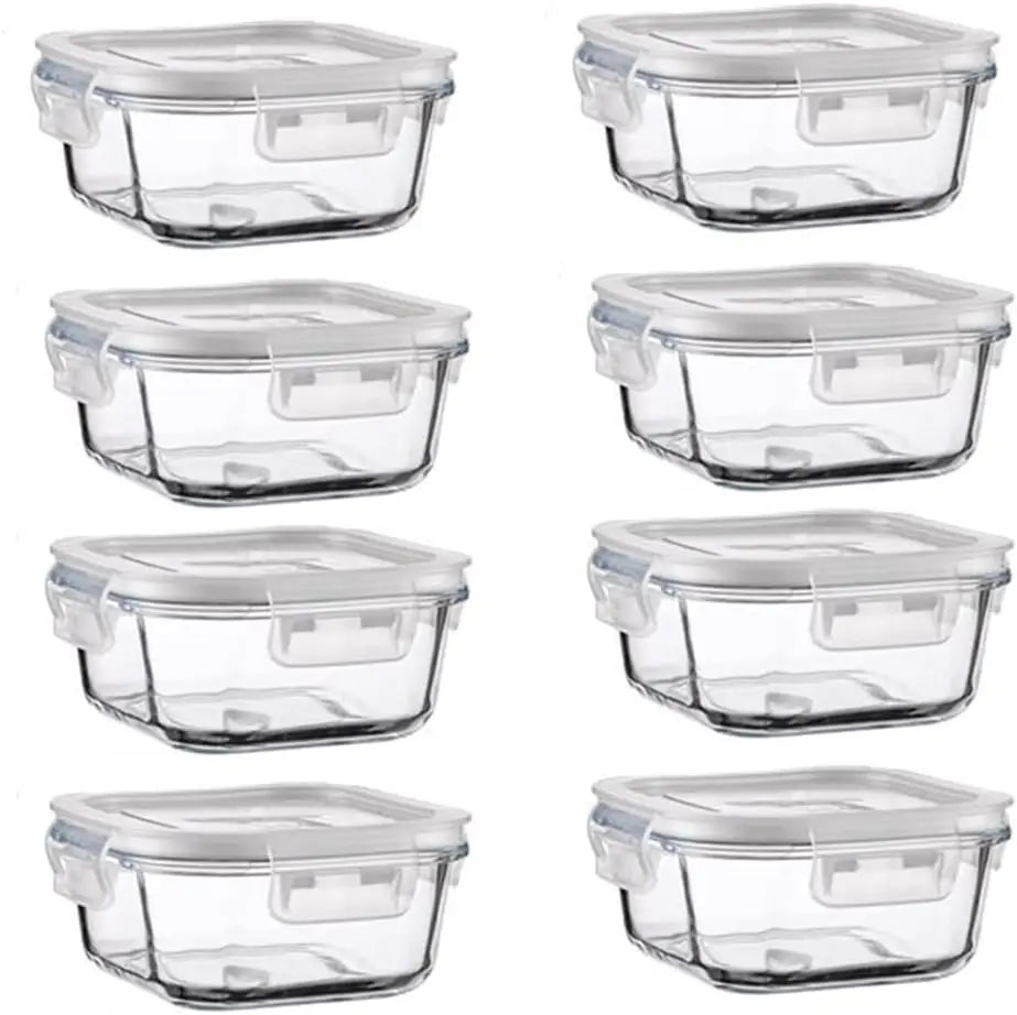 16-Piece Square Glass Food Storage Containers with Lids, BPA-Free, Dishwasher and Freezer Safe