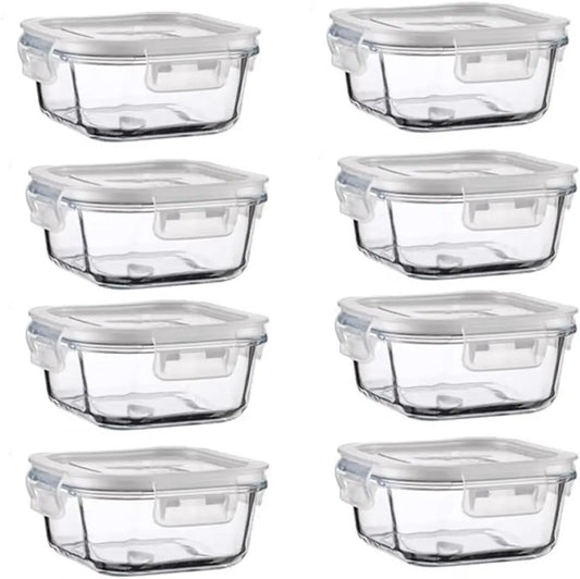 16-Piece Square Glass Food Storage Containers with Lids, BPA-Free, Dishwasher and Freezer Safe