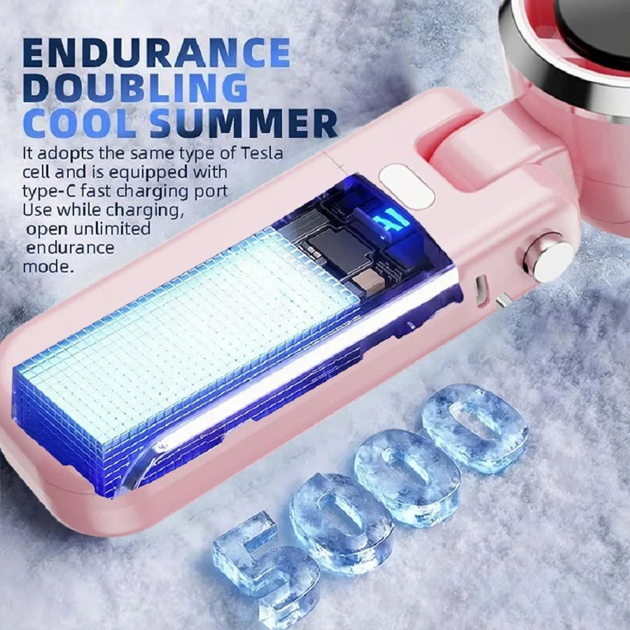 Portable handheld fan, 5 wind speed settings, 5000mAh long battery life, USB rechargeable fan, a top choice for holiday gifts