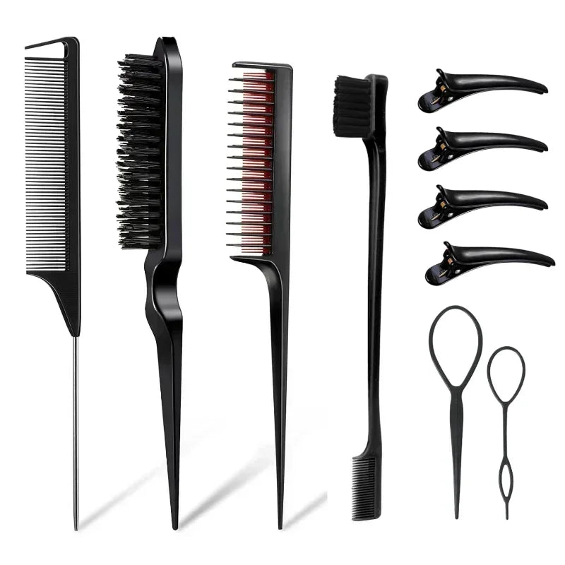 10Pcs Hair Styling Comb Set Rat Tail Edge Brush Braid Loop Tool Household Salon Hair Grooming Accessory