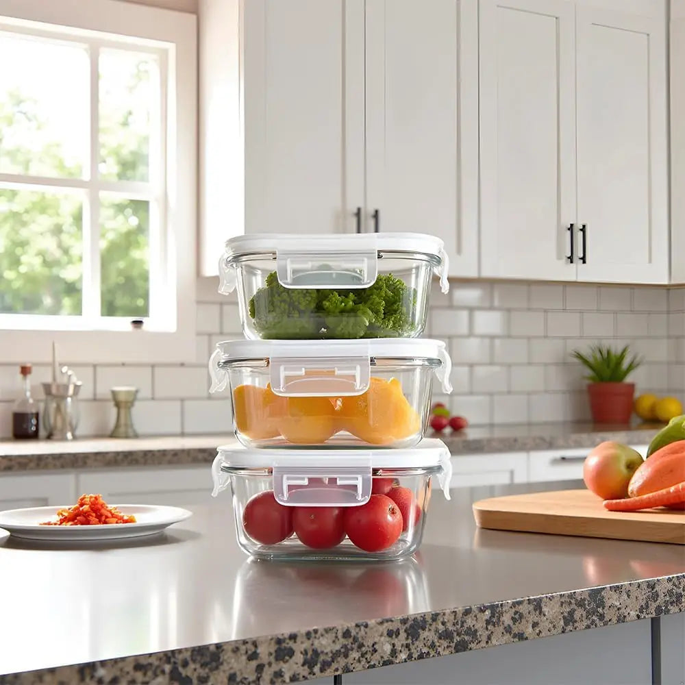 16-Piece Square Glass Food Storage Containers with Lids, BPA-Free, Dishwasher and Freezer Safe