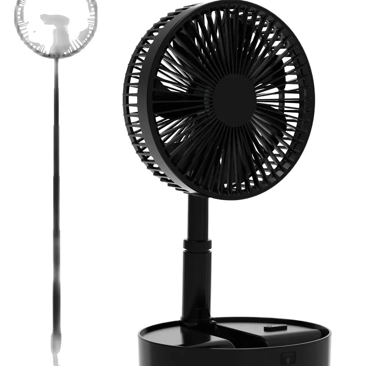 Oscillating Fan Foldaway with Remote Control, Battery Powered  Fan for Camping, 4 Speed, Timer, Height Adjustment Portable Table