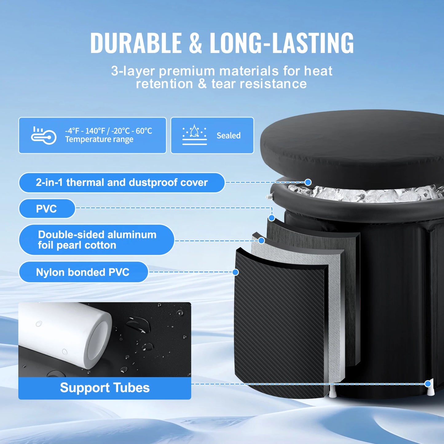 SucceBuy Ice Bath Tub Cold Water Therapy Plunge Tub for Athletes Portable Outdoor Ice Barrel Plunge Pool Inflatable Ice Bathtub