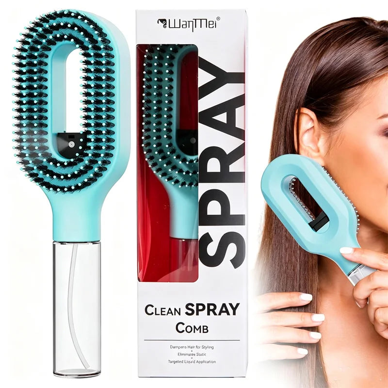 2 in 1 Spray Hair Brush, Detangling Anti-Static Hair Comb with Refillable Spray Bottle, Water Mist Essential Oil Spraying Scalp Massage Brush for Hair Styling, Frizz Control Summer Hair Care Brush