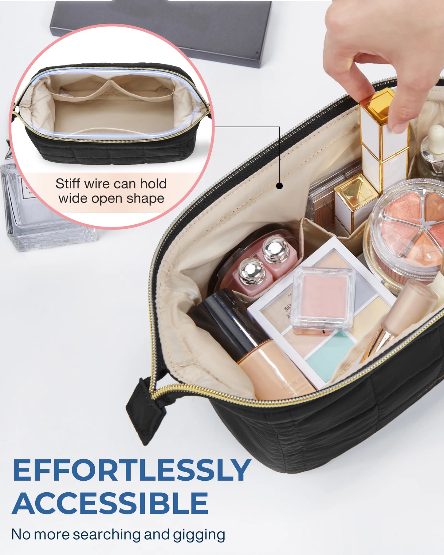 BAGSMART Makeup Bag Travel Toiletry Bag, Puffy Padded Makeup Bags for Women Makeup Organizer Case Wide-open Pouch Purse Travel
