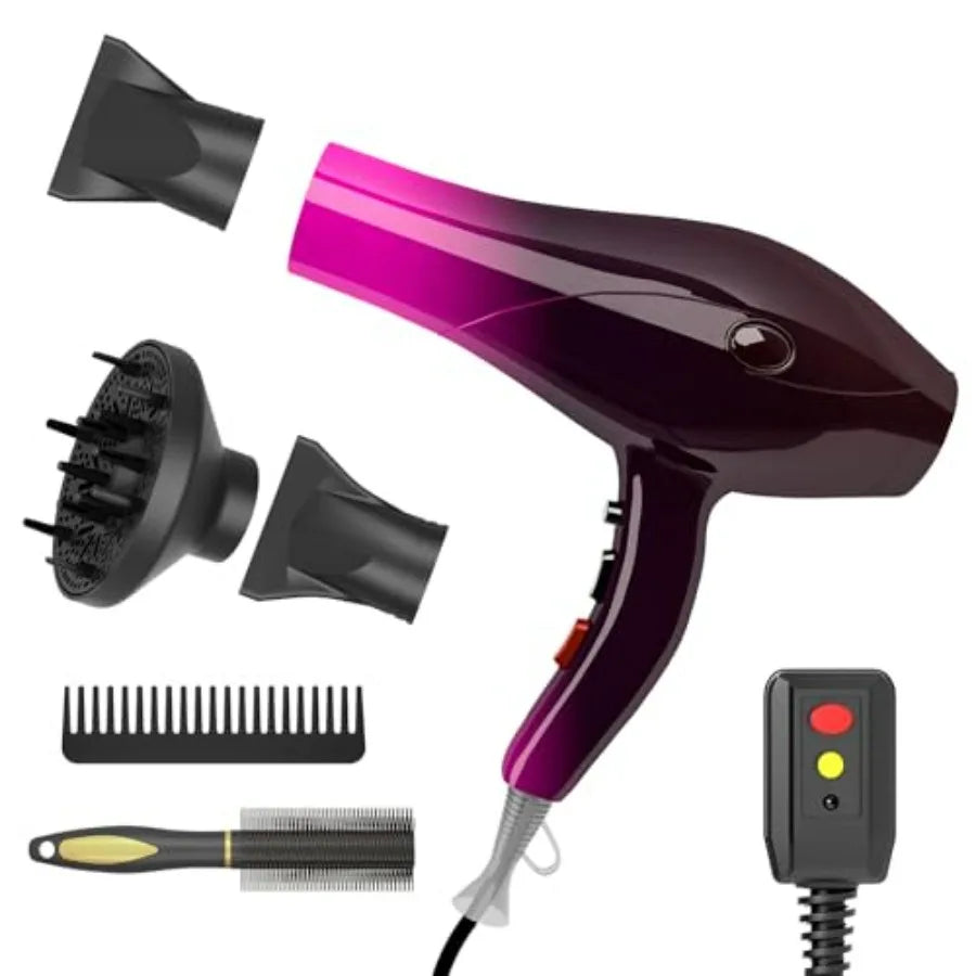 Ionic hair dryer for professional use, 2400W with negative ion technology, crimson fade color, low noise and fast drying