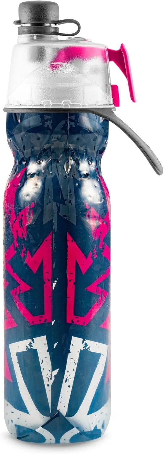2-in-1 Misting and Sip Water Bottle, No Leak Pull Top Spout, Reusable Sports Bottle - 20 oz (Graffiti Pink)