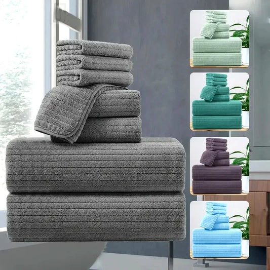 8 Pcs Bath Towel Set - 4 Washcloths, 2 Face Towels & 2 Bath Towels - Absorbent & Quick Dry, Ideal for Bathroom, Gym & Hotel Use