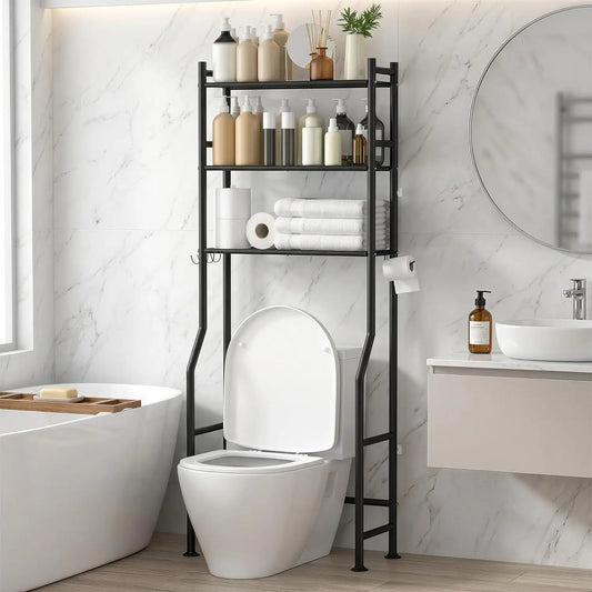 3-Tier Over Toilet Storage with Anti-Tilt Safety System - 150lb Total Capacity Metal Bathroom Shelves