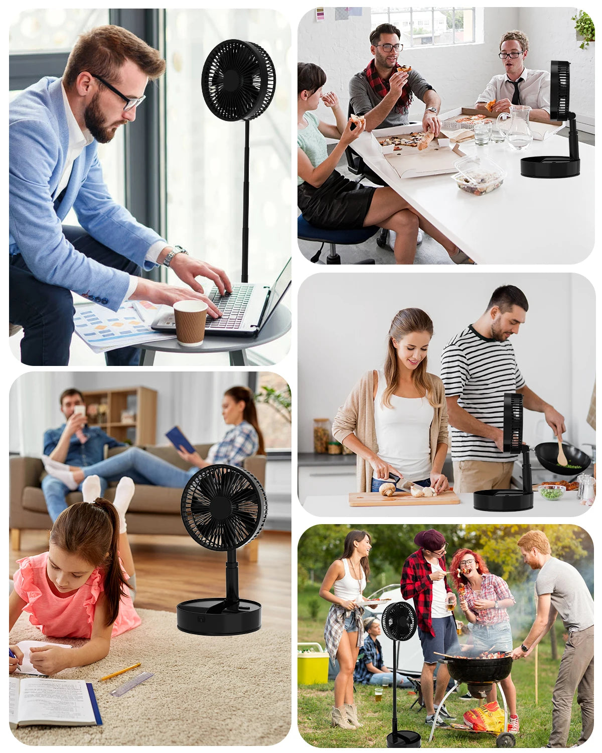 Oscillating Fan Foldaway with Remote Control, Battery Powered  Fan for Camping, 4 Speed, Timer, Height Adjustment Portable Table