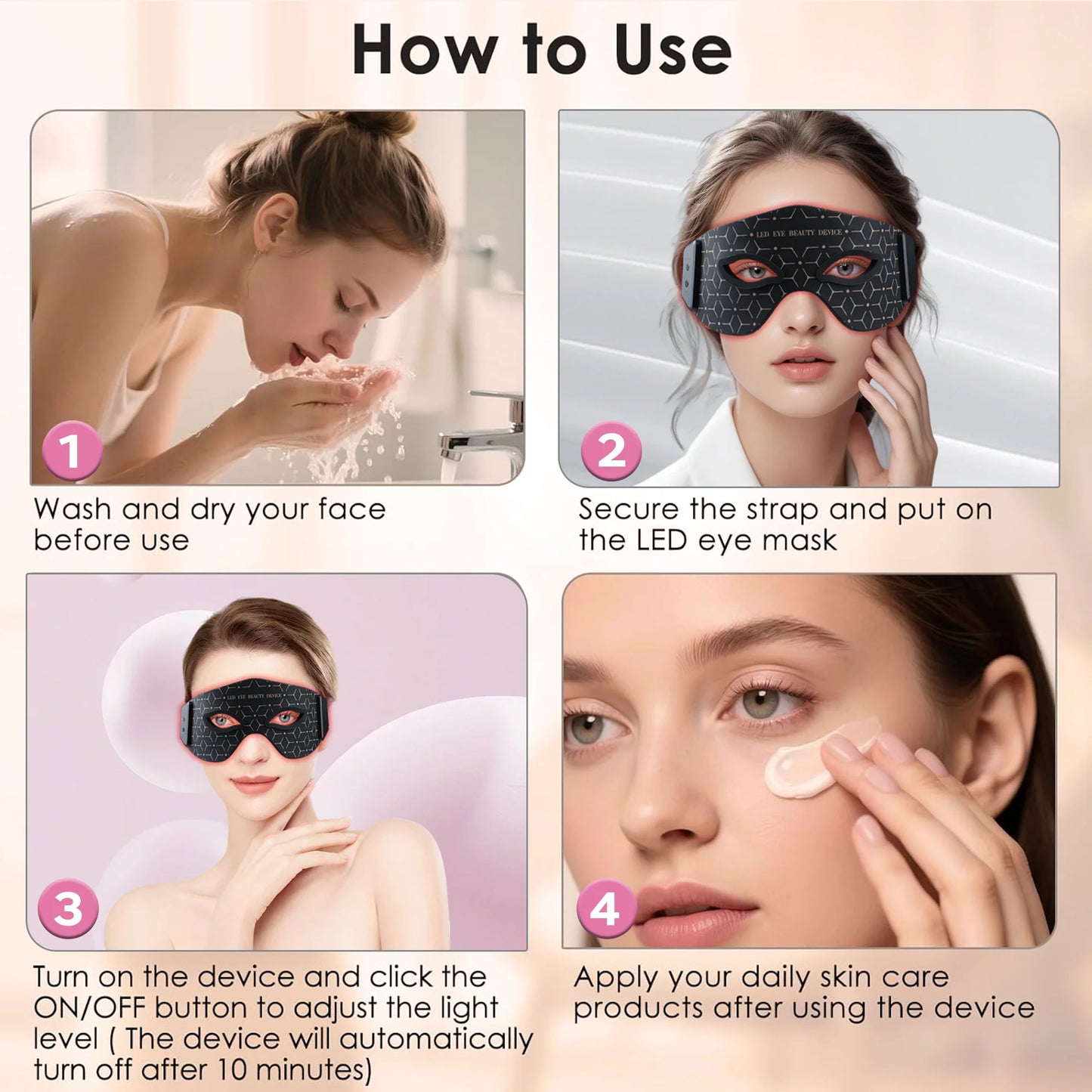 JVV Wireless Red Light Therapy Eye Mask LED Infrared for Cosmetic Eye Care 5Modes Rechargeable Home Skincare Christmas Gift Idea