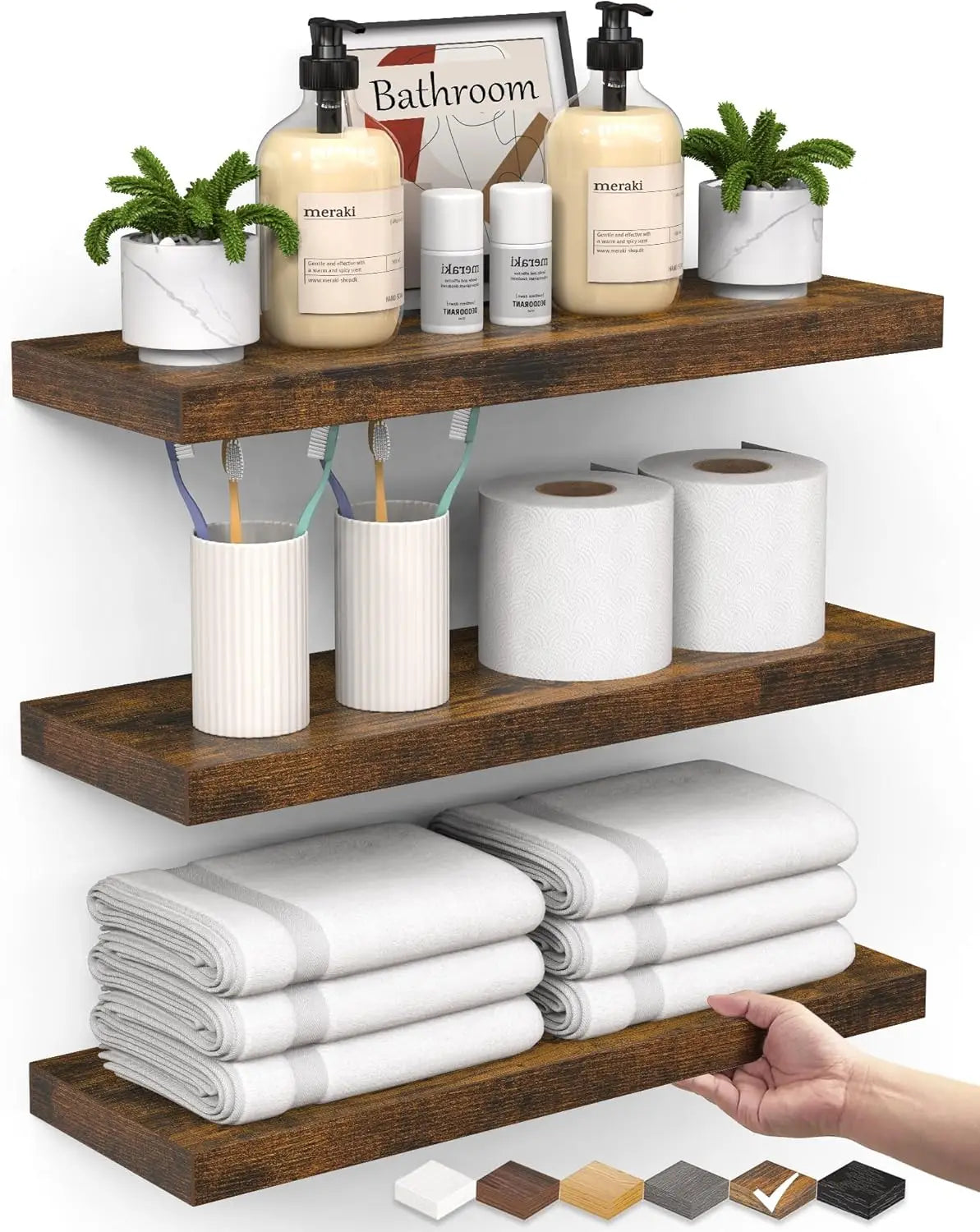 Floating Shelves Bathroom for Wall – Shelf Over Toilet Farmhouse Rustic Wood for Bedroom, Kitchen, or