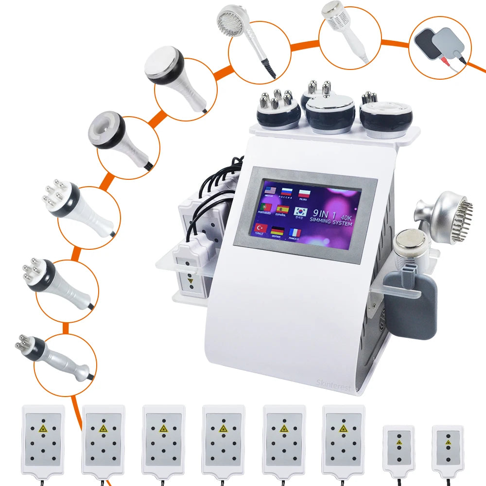 9 in 1 40K Cavitation Ultrasonic Body Slimming Machine Body Shape Loss Weight Vacuum Rejuvenation Skin Lift Tighten Tool