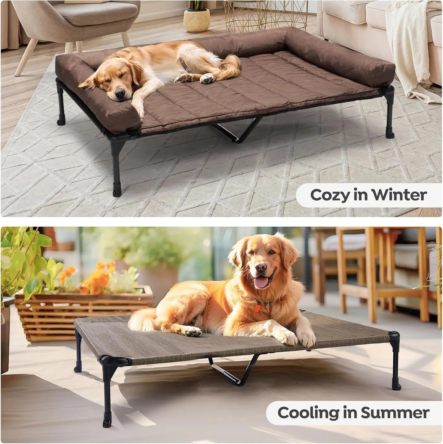 Elevated Cooling Dog Bed with Removable Waterproof Cushion, Breathable Mesh Cot for Indoor Outdoor Use, XLarge Brown