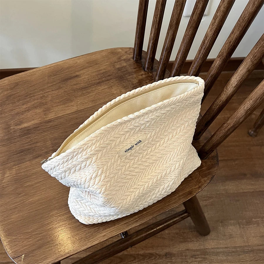 Rice Grain Pattern Woven Fabric Handbag, Women'S Travel Cosmetic Storage Organizer, Makeup Pouch, Toiletry Bag
