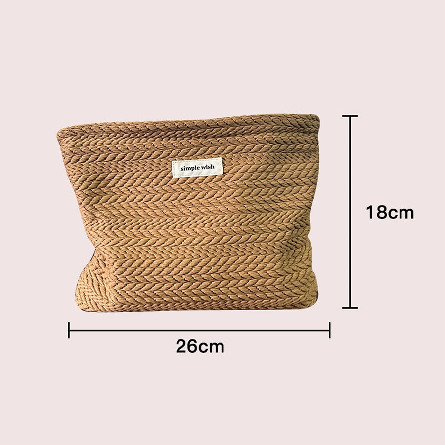 Rice Grain Pattern Woven Fabric Handbag, Women'S Travel Cosmetic Storage Organizer, Makeup Pouch, Toiletry Bag