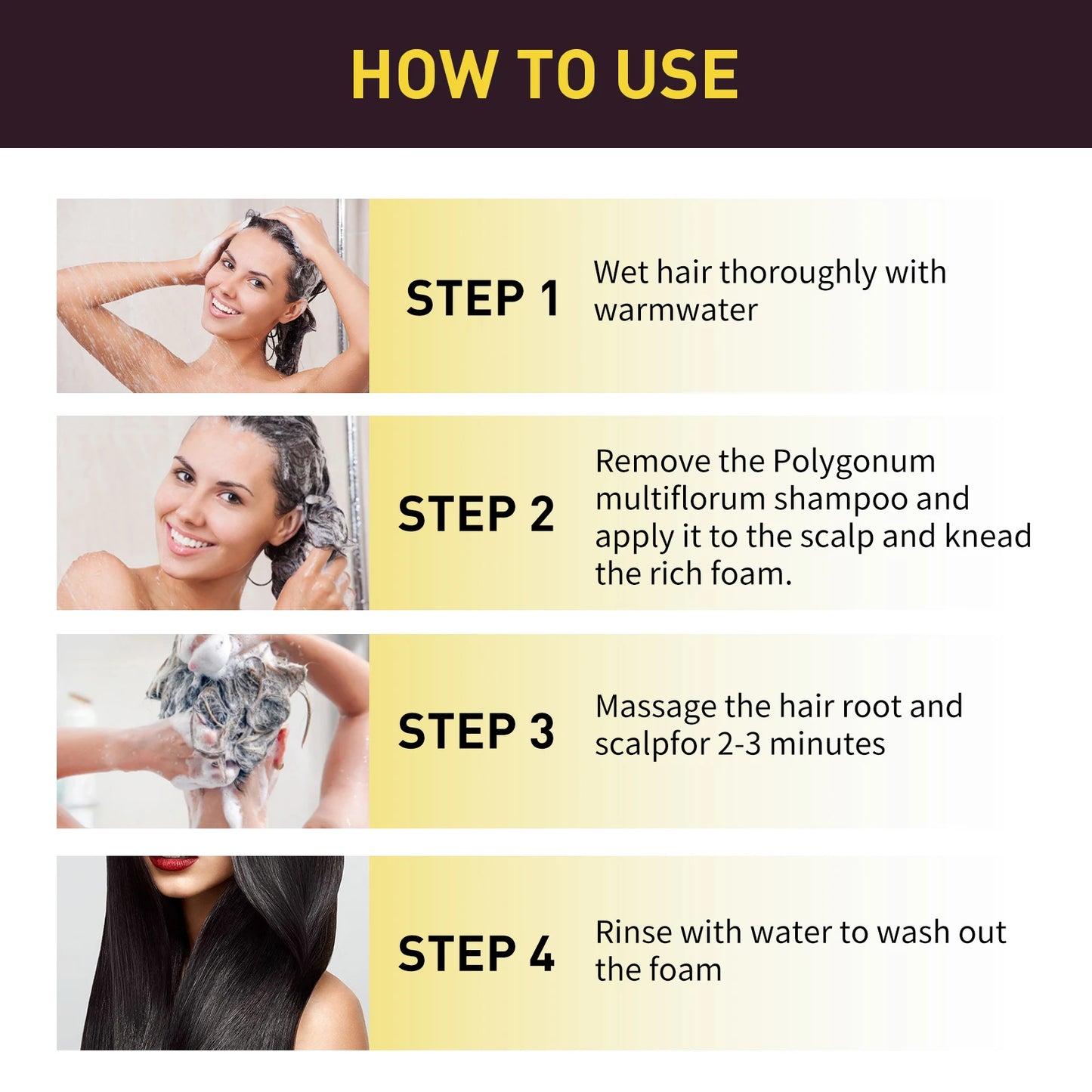 USA Stock Black Hair Dye Shampoo Natural Polygonum Herb Hair Darkening Shampoo Ginger Extract Grey Hair Reverse Repair Scalp Care Anti Hair Loss Anti Dandruff Shampoo for Men Women 500ml