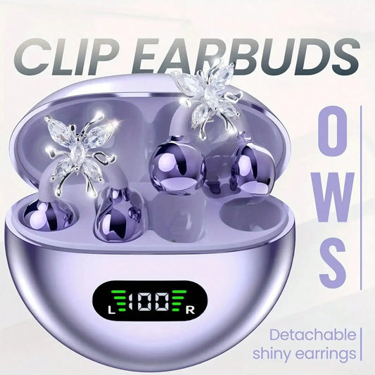 NEW  Wireless Open-Ear Headphones, 2025 OWS Clip-On Earphones, Butterfly Earring Headphones, Pure Stereo Sound, Suitable For Sports/Outdoor And Multi-Scenarios, Wireless Earphones, Clip-On Earphones, Travel Earphones, Fashion