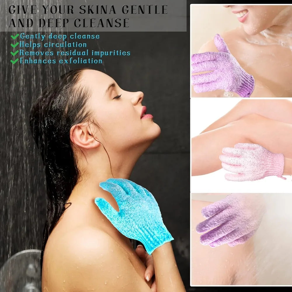 24 Pieces Exfoliating Bath Gloves, Beauty Spa Massage Skin Shower Gel Body Scrub Gloves with Loops - 12 Colors