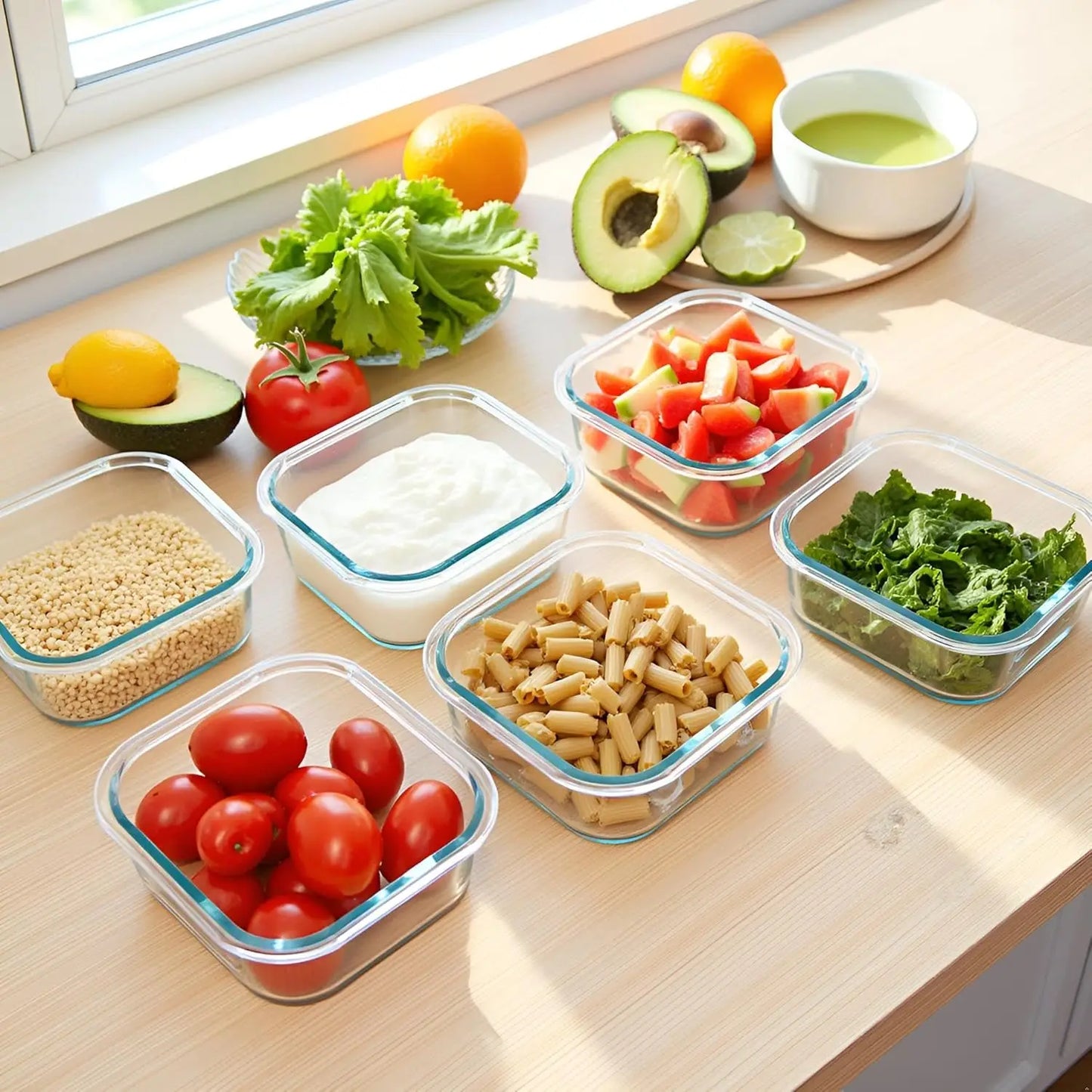 16-Piece Square Glass Food Storage Containers with Lids, BPA-Free, Dishwasher and Freezer Safe