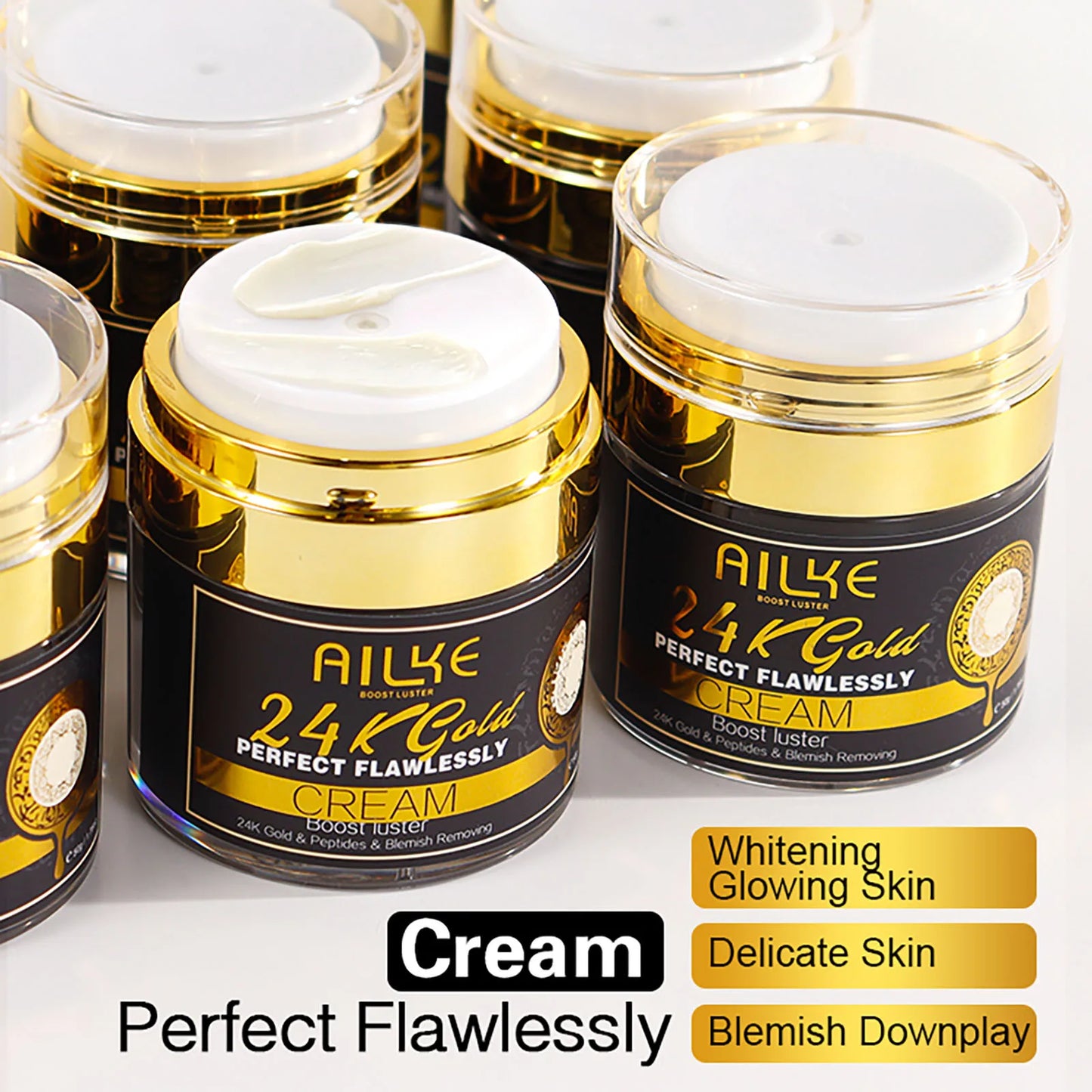 AILKE 24k Gold Perfect Flawlessly Face Cream, Whitening, Reduce Spots, Melanin, Improve Dull Skin, With Glutathione Vitamin C