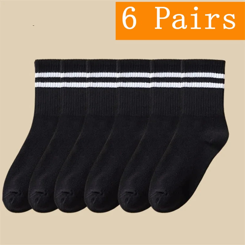 1/5/6/10/20 Pairs Women Mid Tube Socks Fashion Breathable Sports Sock  Parallel Bar Pattern Sweat Wicking Non Pilling Girl Sock