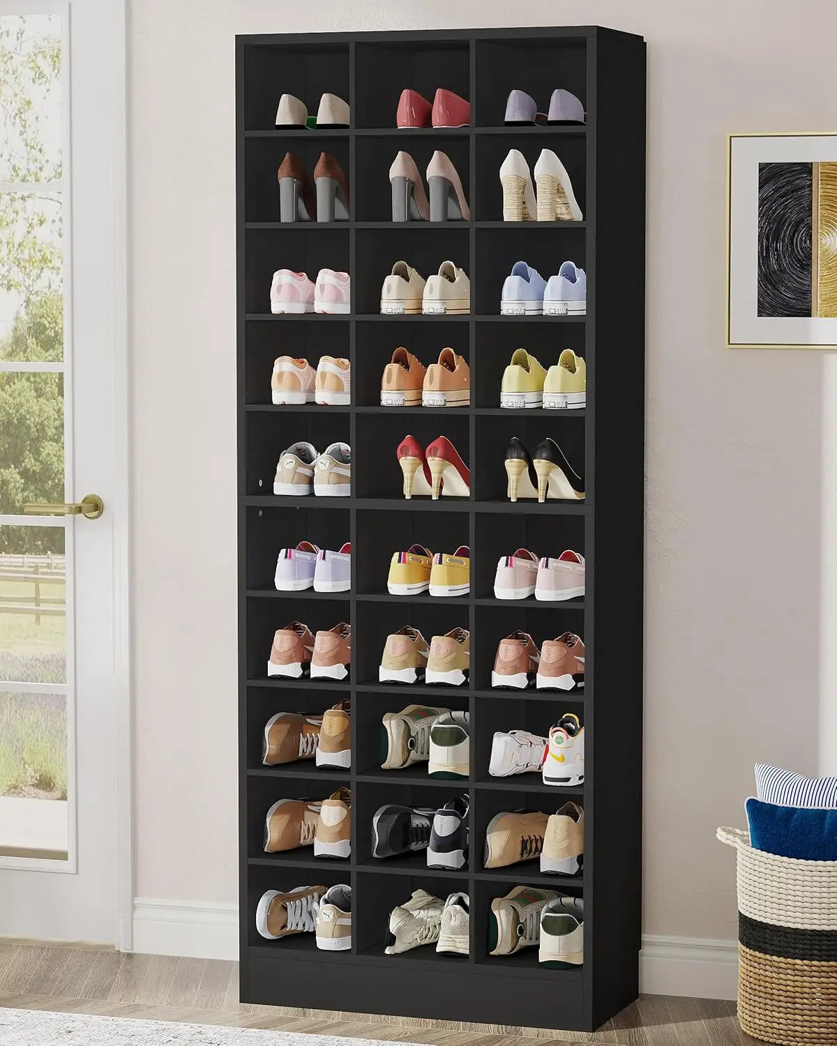 10-Tier Shoe Storage Cabinet, White Wooden Shoe Rack with 30 Cubbies, Freestanding Tall Entryway, Customized