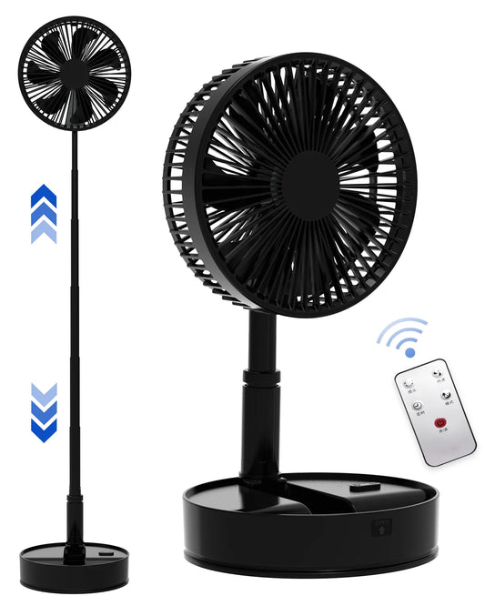 Oscillating Fan Foldaway with Remote Control, Battery Powered  Fan for Camping, 4 Speed, Timer, Height Adjustment Portable Table