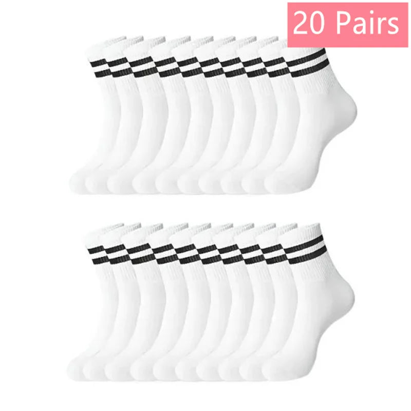 1/5/6/10/20 Pairs Women Mid Tube Socks Fashion Breathable Sports Sock  Parallel Bar Pattern Sweat Wicking Non Pilling Girl Sock