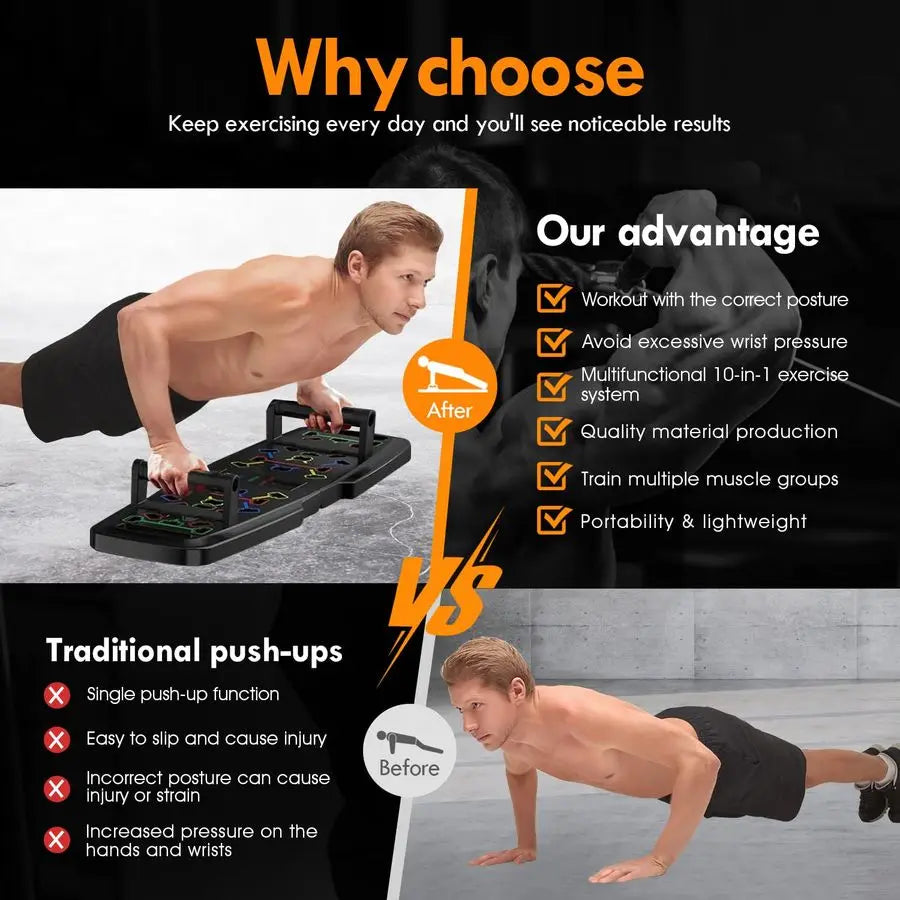 Push Up Board,Home Gym,Portable Exercise Equipment,Pilates Bar and 20 Fitness Accessories with Resistance Bands and Ab Roller Wh