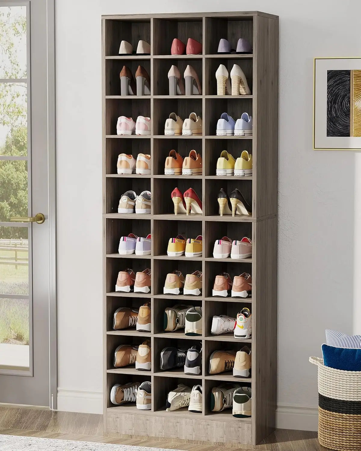 10-Tier Shoe Storage Cabinet, White Wooden Shoe Rack with 30 Cubbies, Freestanding Tall Entryway, Customized