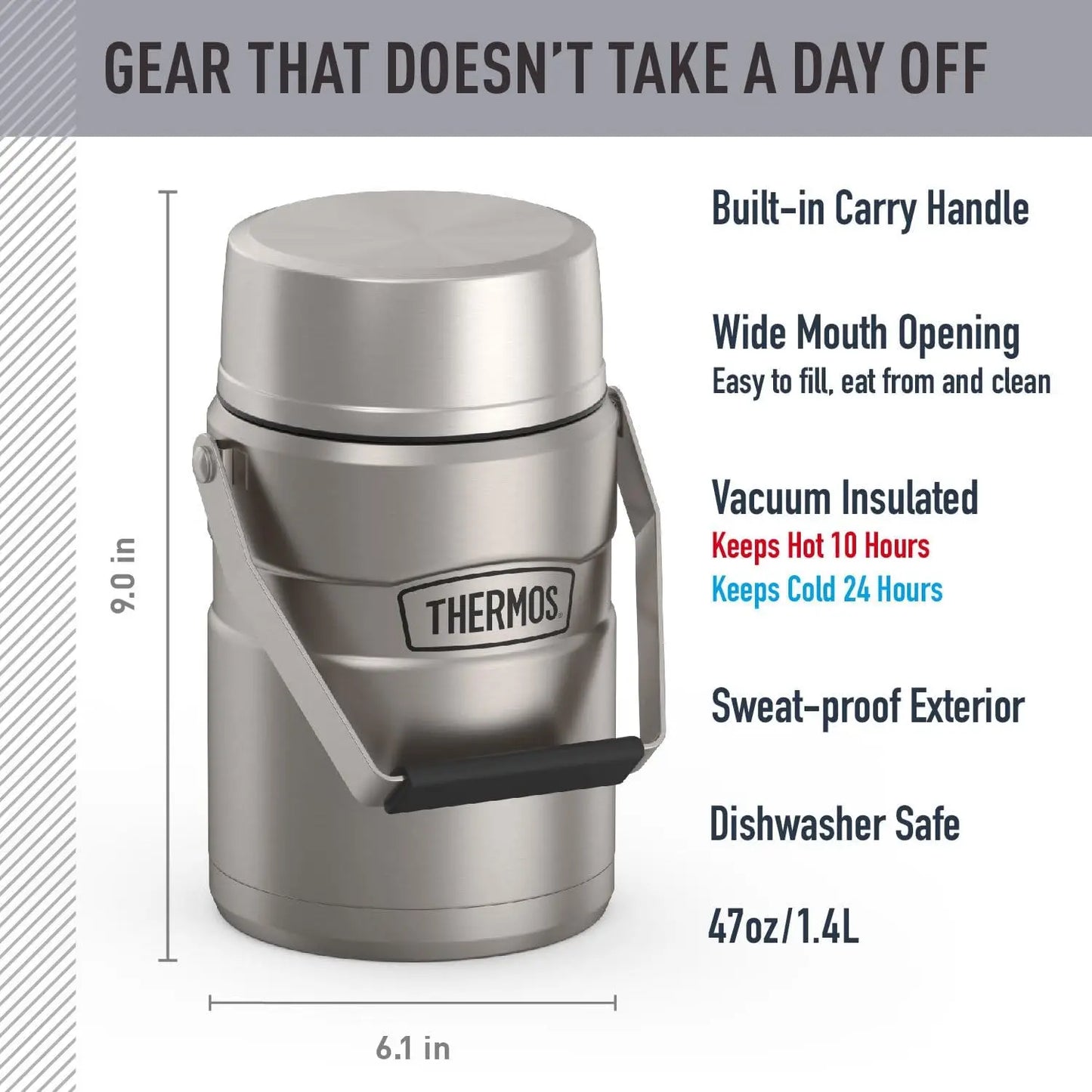 Stainless Steel Vacuum-Insulated Food Jar with 2 Containers, 47 Oz, Matte Finish