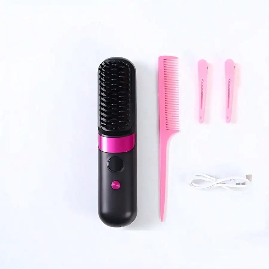 Mini Hair Straightener Comb Set Features A Built-In 2000mAh-3600mAh USB Rechargeable Lithium Battery, 10W Negative Ion Heating, Three Adjustable Temperature Settings, And Is A Portable, Heat-Resistant Styling Tool Suitable Fo