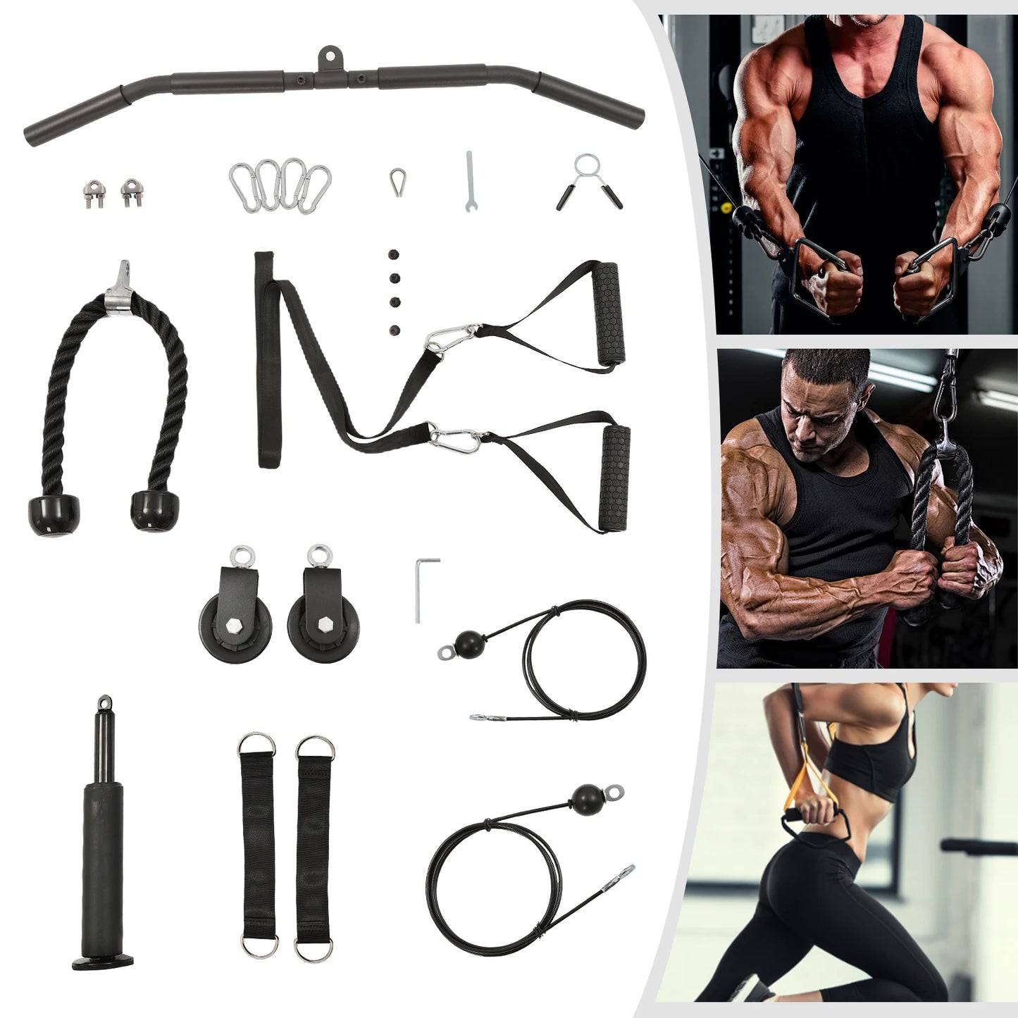 Pulley Gym Home Cable Workout Machine for Full Body Strength Training Silent Rollers Anti-Slip Grip, High Load Capacity 120kg