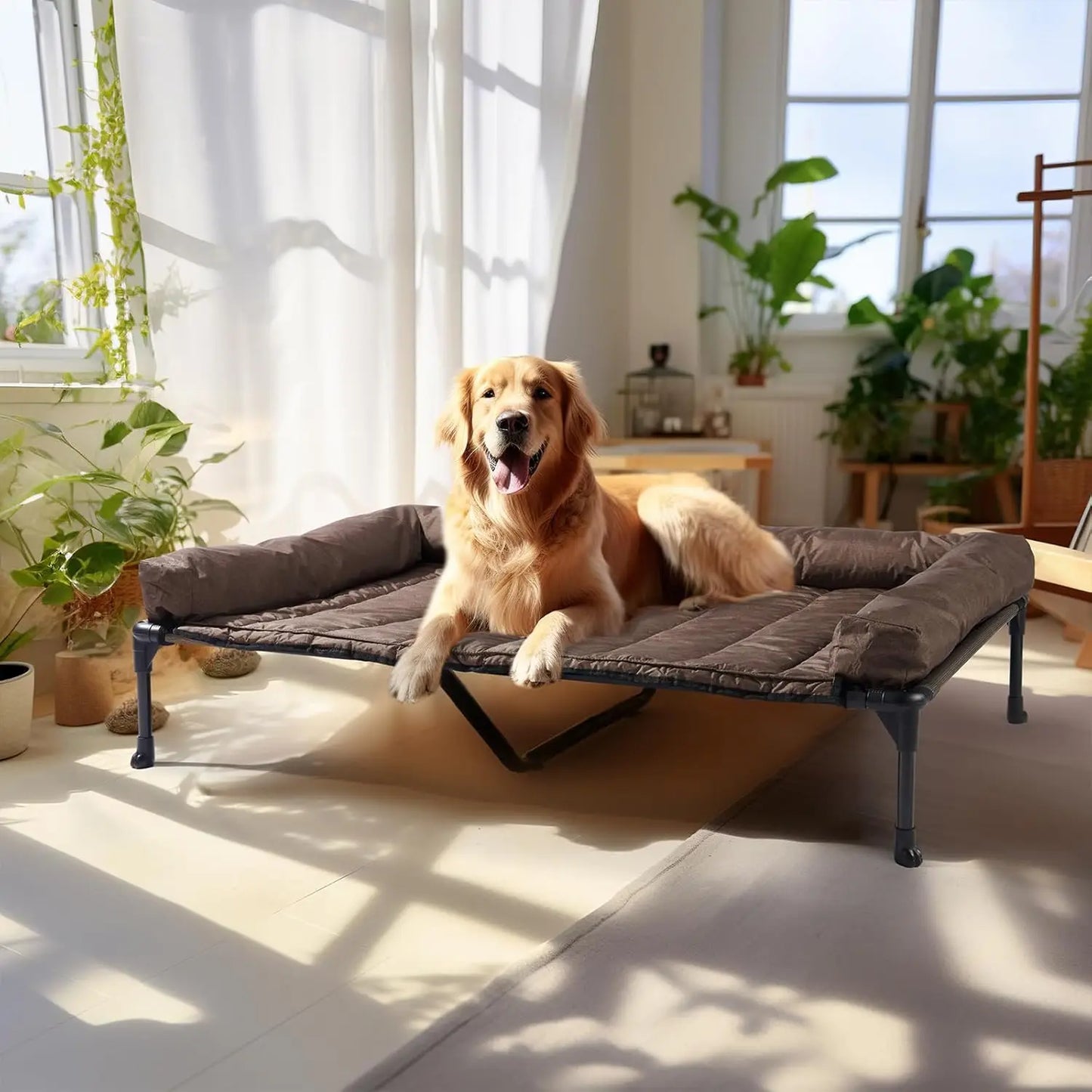 Elevated Cooling Dog Bed with Removable Waterproof Cushion, Breathable Mesh Cot for Indoor Outdoor Use, XLarge Brown